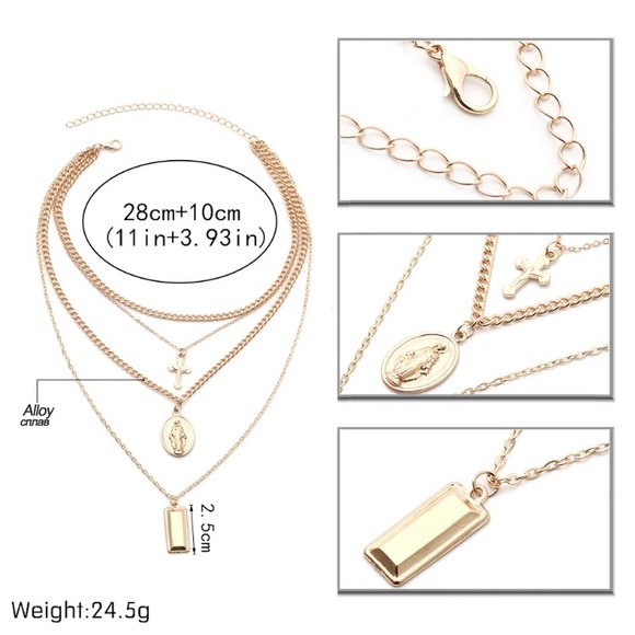 ⭐️ Gold Tone Fashion Four Lines Necklace Statement - Picture 3 of 5